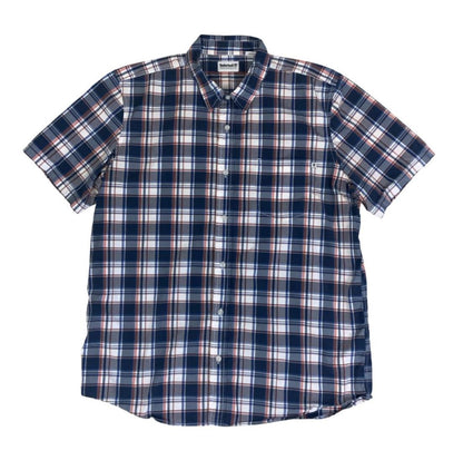 VTG 90S TIMBERLAND BLUE WHITE PINK PLAID SHORT SLEEVED SHIRT L XL
