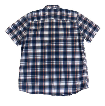VTG 90S TIMBERLAND BLUE WHITE PINK PLAID SHORT SLEEVED SHIRT L XL