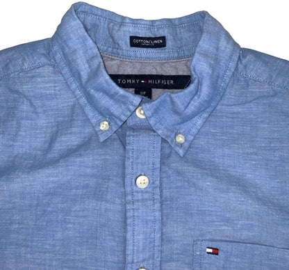 VTG TOMMY HILFIGER BLUE BOTTON DOWN LONG SLEEVED SHIRT MEDIUM