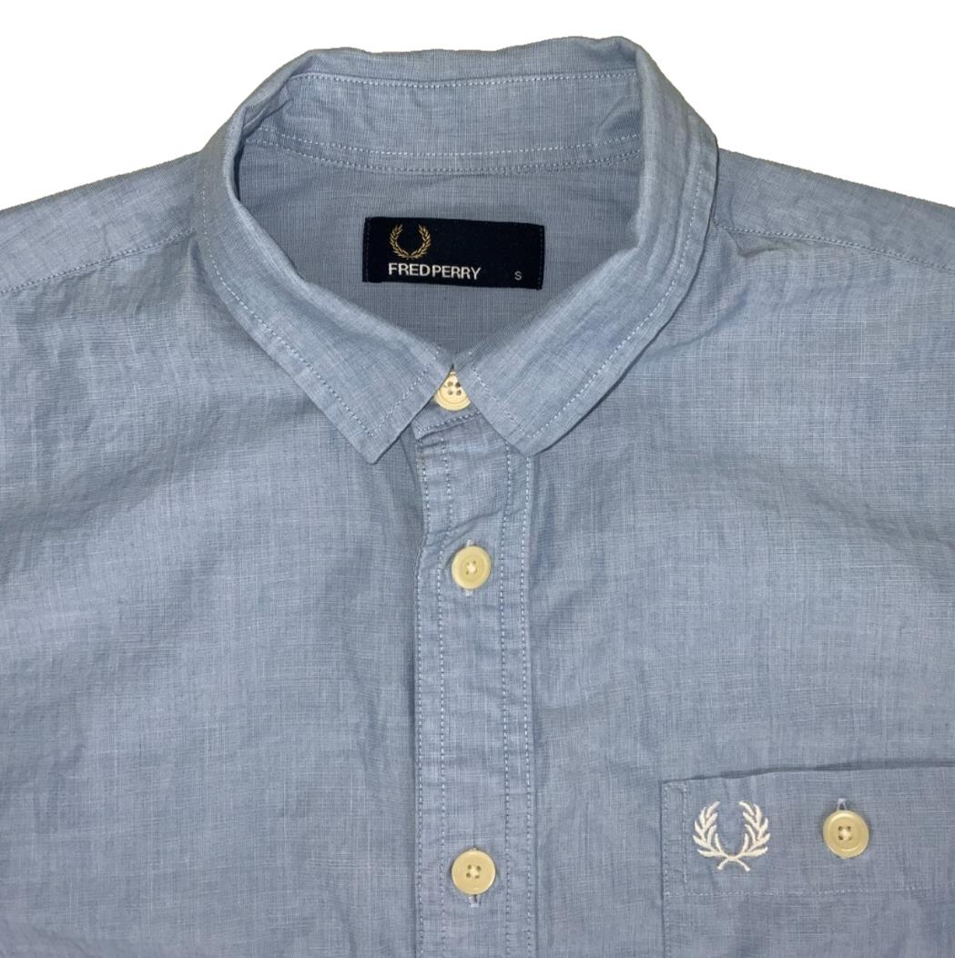 VTG FRED PERRY OXFORD LIGHT BLUE LONG SLEEVED SHIRT SMALL