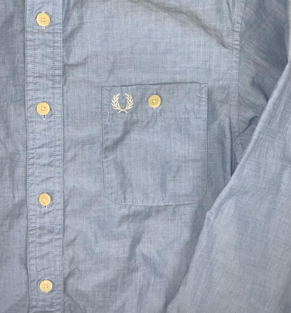 VTG FRED PERRY OXFORD LIGHT BLUE LONG SLEEVED SHIRT SMALL