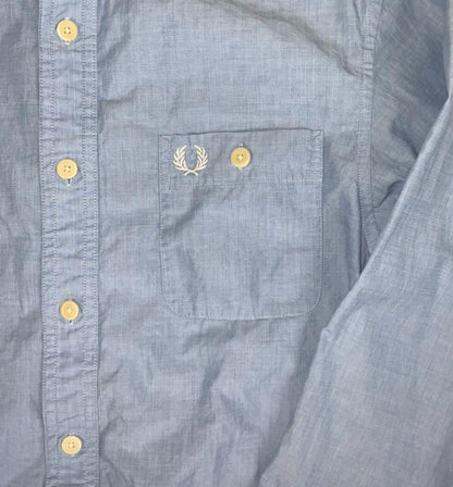 VTG FRED PERRY OXFORD LIGHT BLUE LONG SLEEVED SHIRT SMALL