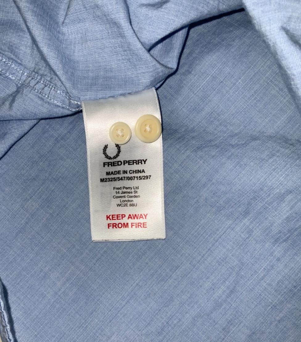 VTG FRED PERRY OXFORD LIGHT BLUE LONG SLEEVED SHIRT SMALL