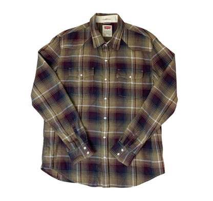 VTG 90S LEVI'S BROWN CHECK WESTERN LONG SLEEVE CASUAL LARGE