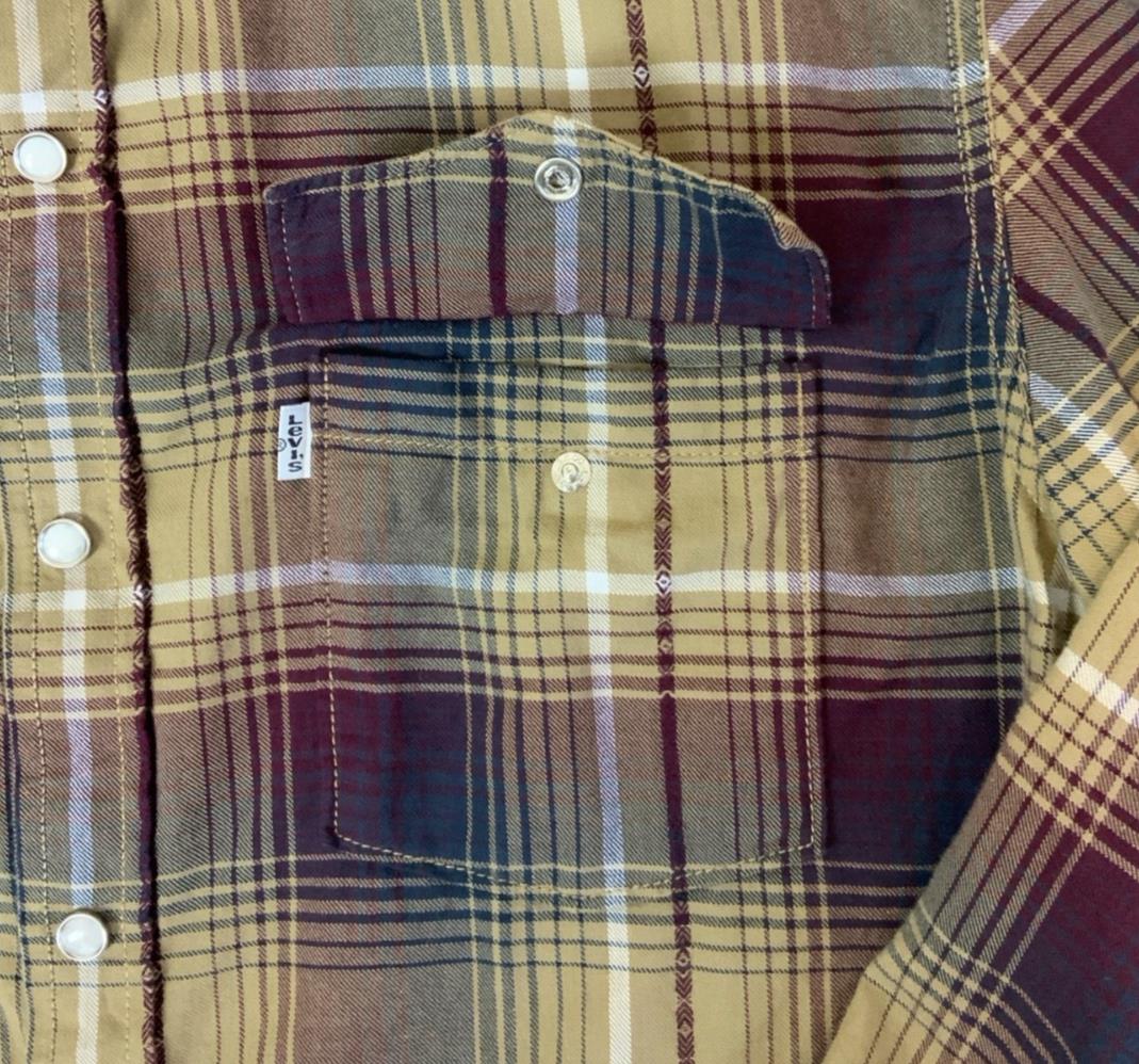 VTG 90S LEVI'S BROWN CHECK WESTERN LONG SLEEVE CASUAL LARGE