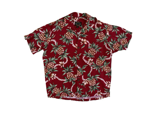 VTG RED RAYON MADE IN HAWAII HAWAIIAN ALOHA SHIRT TIKI ROCKABILLY SURF M 40”