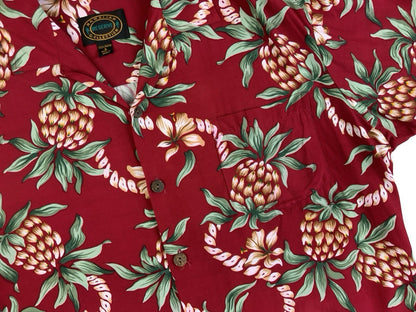 VTG RED RAYON MADE IN HAWAII HAWAIIAN ALOHA SHIRT TIKI ROCKABILLY SURF M 40”
