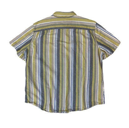 VTG LEVI'S YELLOW BLUE BEIGE STRIPED SHORT SLEEVED CASUAL SHIRT LARGE 47"