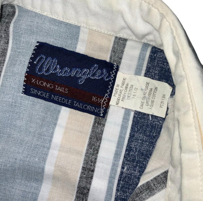VTG 90S WRANGLER WHITE BLUE  STRIPED PEARL SNAP WESTERN SHIRT LARGE 46"