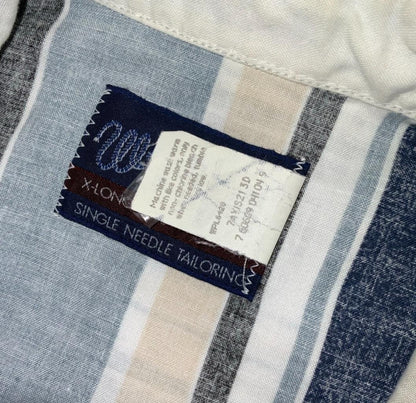 VTG 90S WRANGLER WHITE BLUE  STRIPED PEARL SNAP WESTERN SHIRT LARGE 46"