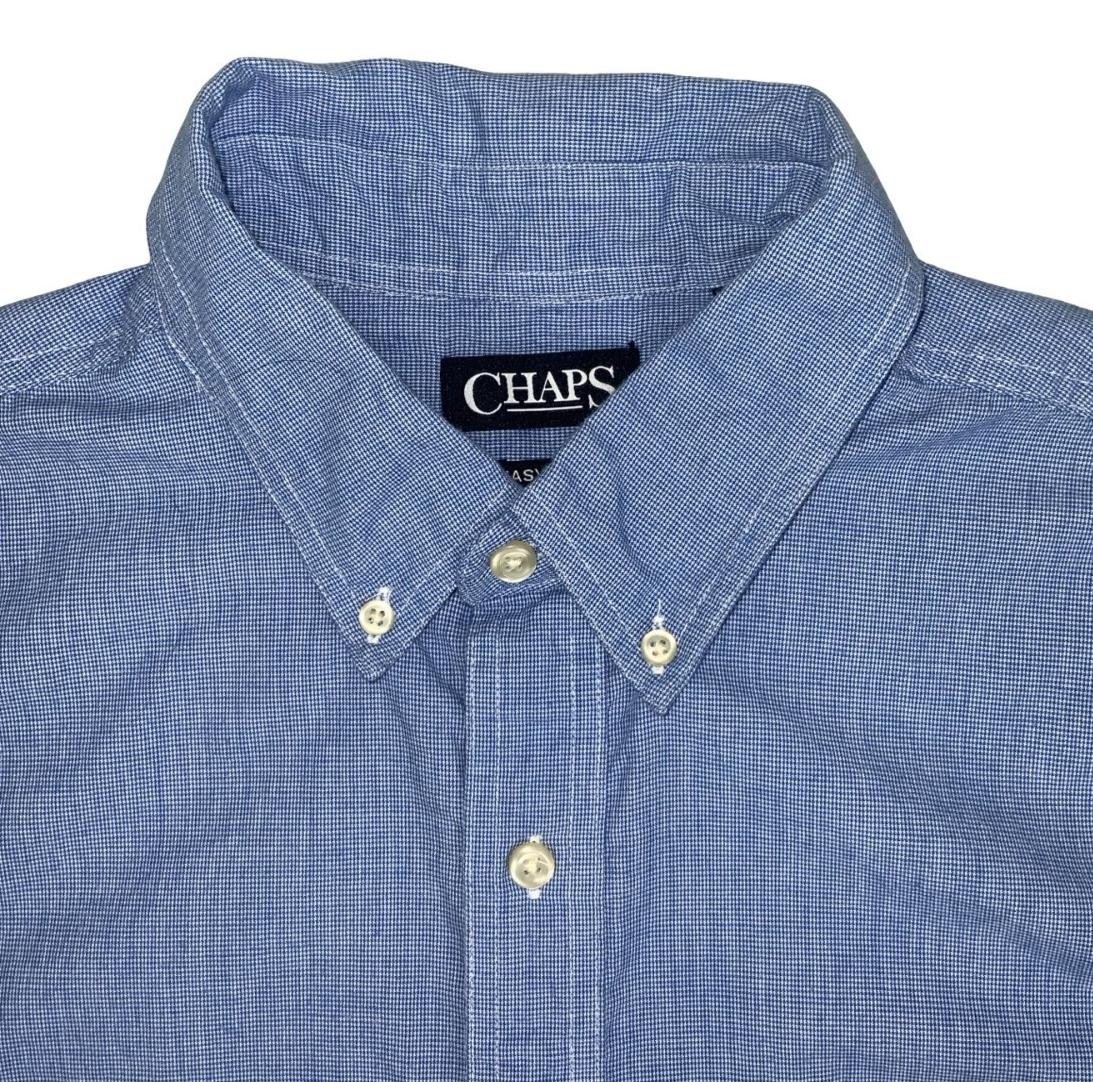 RALPH LAUREN CHAPS BLUE BUTTON-DOWN DESIGNER SHORT SLEEVED SHIRT LARGE 47"