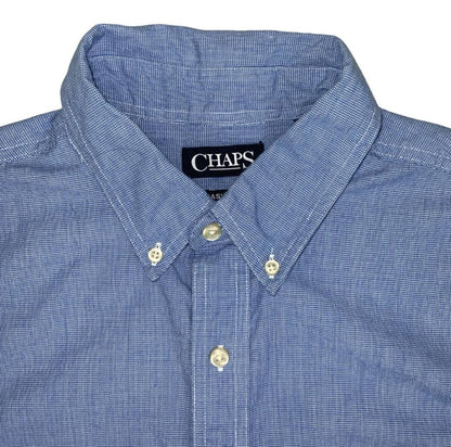 RALPH LAUREN CHAPS BLUE BUTTON-DOWN DESIGNER SHORT SLEEVED SHIRT LARGE 47"