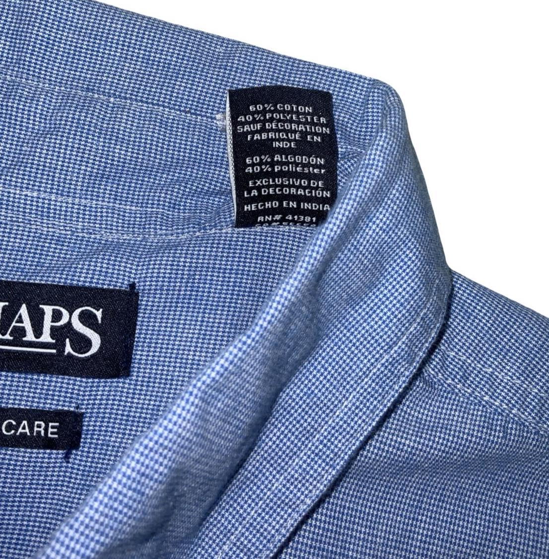 RALPH LAUREN CHAPS BLUE BUTTON-DOWN DESIGNER SHORT SLEEVED SHIRT LARGE 47"