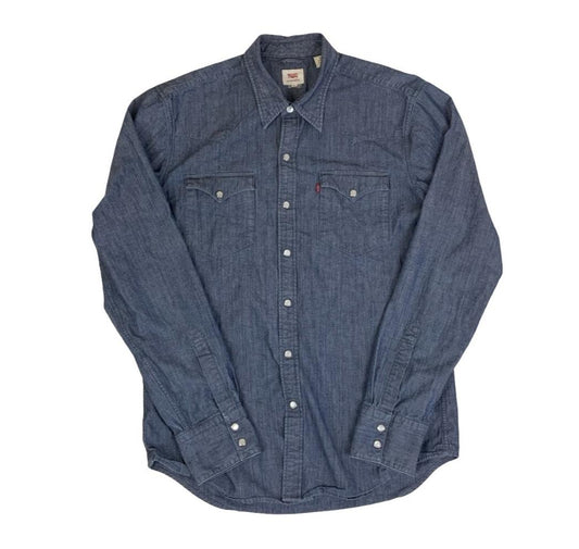 VTG 90S LEVI'S BLUE PEARL SNAP RED TAB LONG-SLEEVED WESTERN SHIRT SMALL 39"