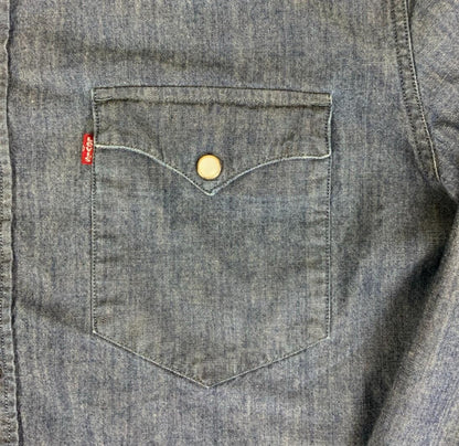 VTG 90S LEVI'S BLUE PEARL SNAP RED TAB LONG-SLEEVED WESTERN SHIRT SMALL 39"