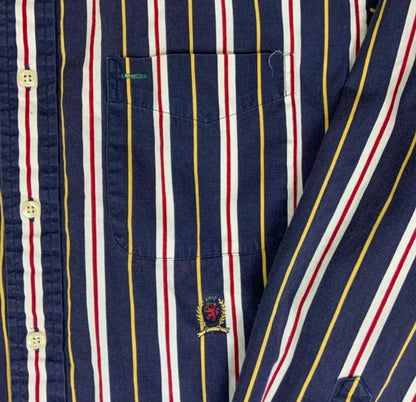 VTG 90s 00s TOMMY HILFIGER LONG-SLEEVED BUTTON-DOWN STRIPED SHIRT LARGE 47"
