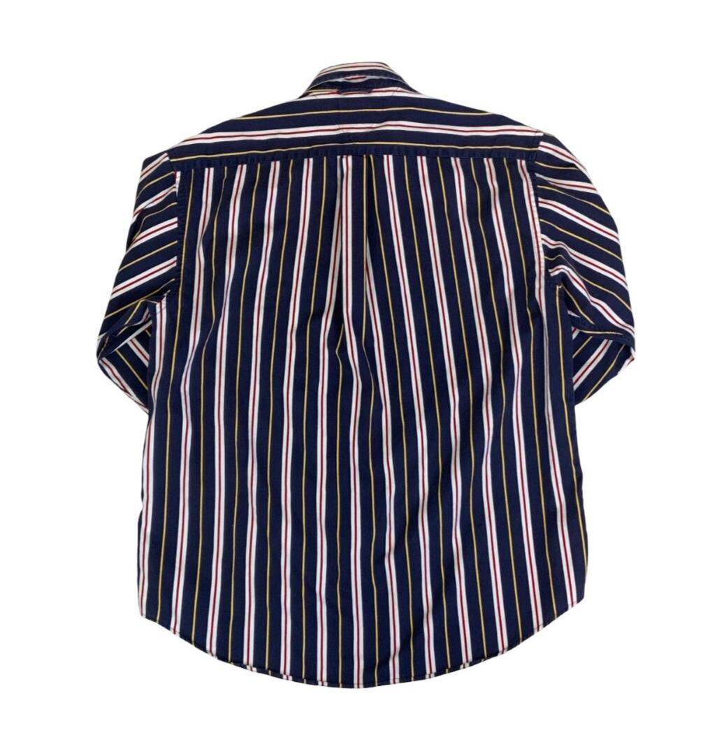 VTG 90s 00s TOMMY HILFIGER LONG-SLEEVED BUTTON-DOWN STRIPED SHIRT LARGE 47"