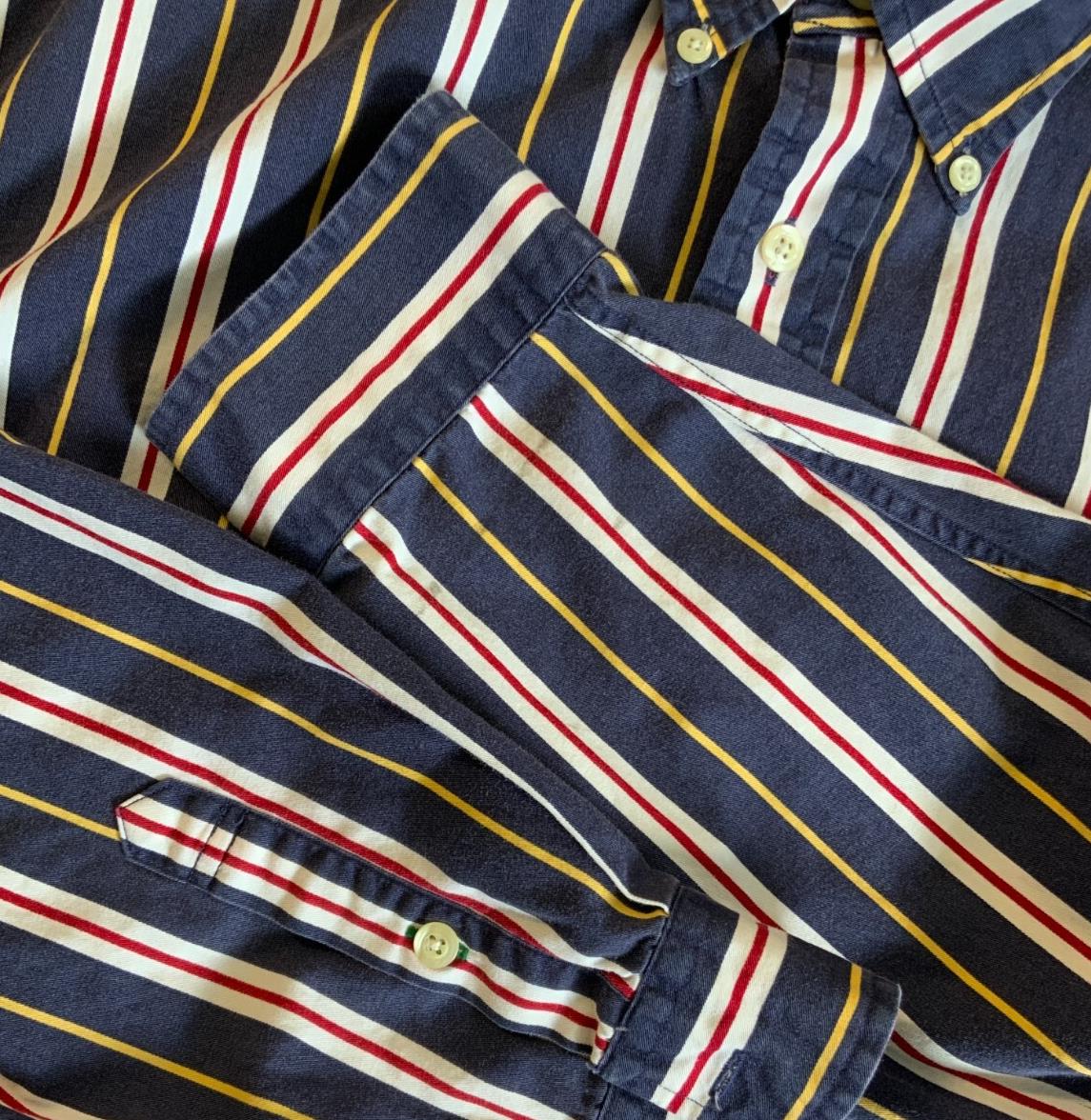 VTG 90s 00s TOMMY HILFIGER LONG-SLEEVED BUTTON-DOWN STRIPED SHIRT LARGE 47"