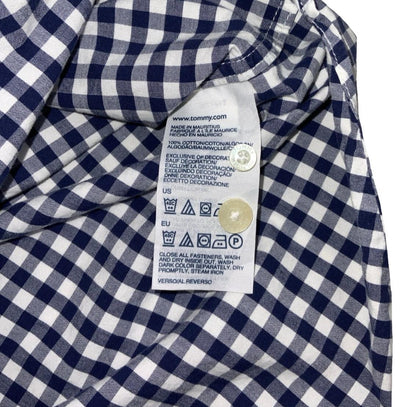 VTG 00S TOMMY HILFIGER NAVY BLUE WHITE CHECK LONG-SLEEVED SHIRT MEDIUM 43"