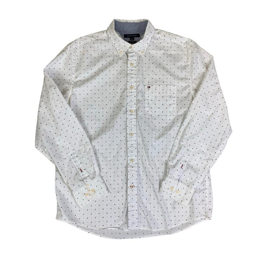 VTG 00S TOMMY HILFIGER MEN'S CLASSIC FIT WHITE LONG-SLEEVED SHIRT LARGE 45"