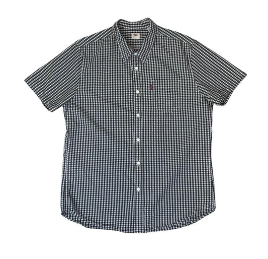 Y2K LEVI'S BLACK WHITE CHECK SHORT-SLEEVE CASUAL SHIRT LARGE