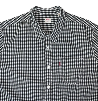 Y2K LEVI'S BLACK WHITE CHECK SHORT-SLEEVE CASUAL SHIRT LARGE