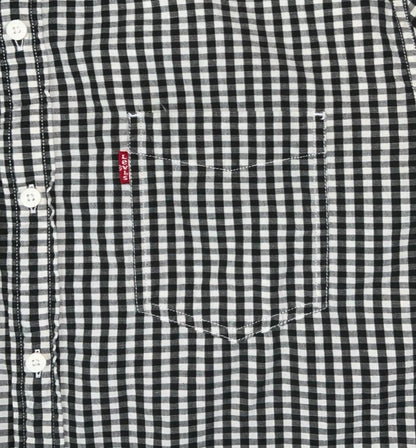 Y2K LEVI'S BLACK WHITE CHECK SHORT-SLEEVE CASUAL SHIRT LARGE