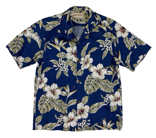 VTG BLUE HAWAII HAWAIIAN MADE ALOHA SHIRT TIKI ROCKABILLY SURF M 40”