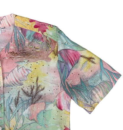 VTG 80s ALBA MODA FASHION QUALITY PASTEL OCEAN SEA CORAL PINK BLOUSE SHIRT UK 14