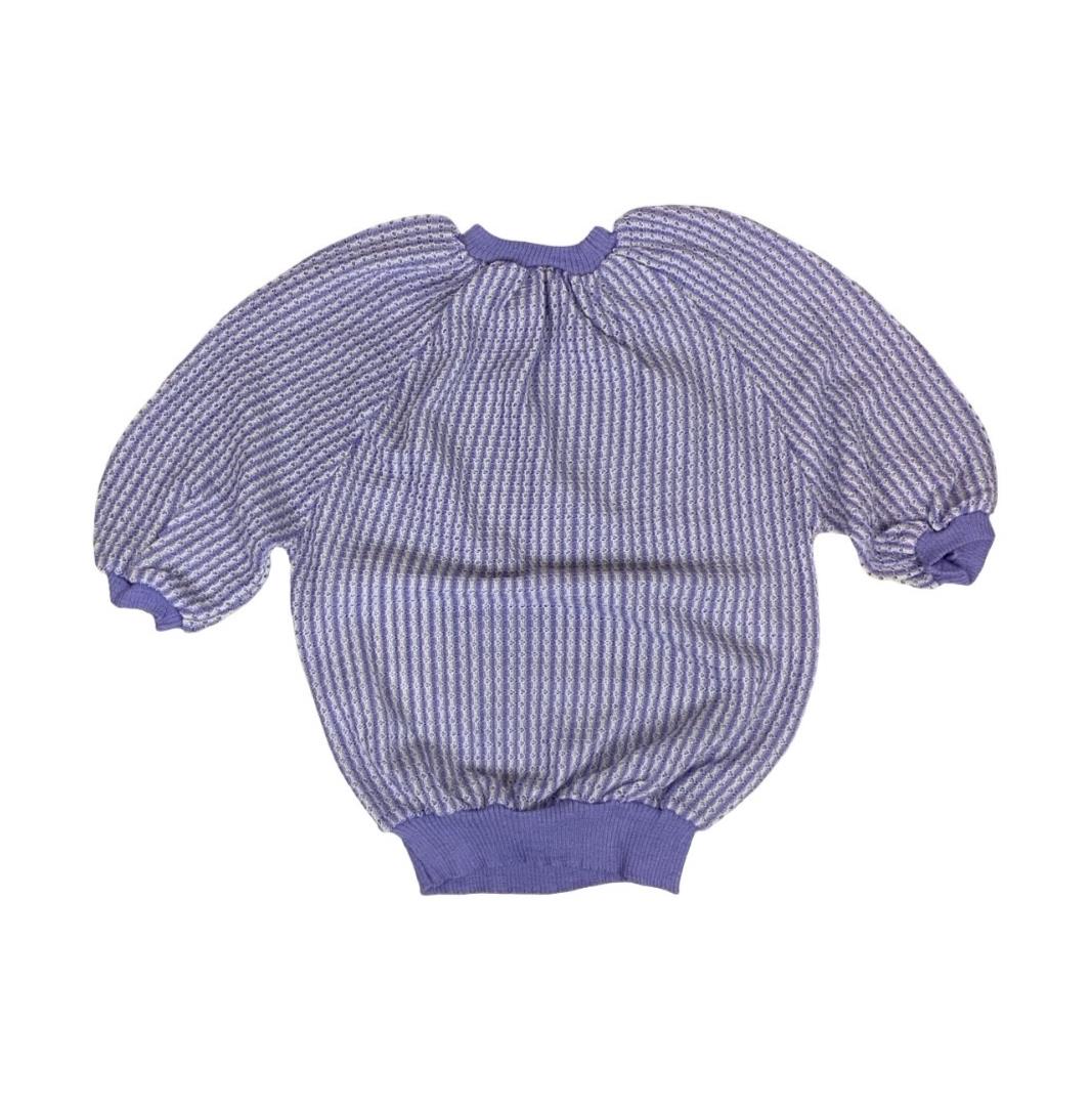 VTG 80S PURPLE WHITE STRIPE PUFF SHORT SLEEVE PULL-OVER KNITTED JUMPER M 12