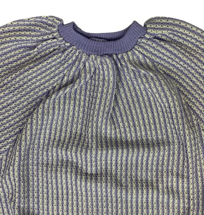 VTG 80S PURPLE WHITE STRIPE PUFF SHORT SLEEVE PULL-OVER KNITTED JUMPER M 12