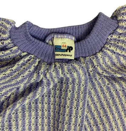 VTG 80S PURPLE WHITE STRIPE PUFF SHORT SLEEVE PULL-OVER KNITTED JUMPER M 12