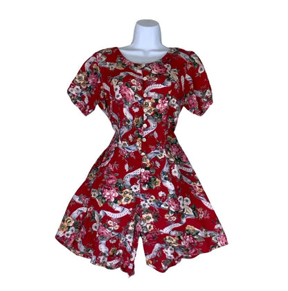 VTG 90S EXPRESS COLLECTION RED FLORAL SHORT SUMMER ROMPER MINI PLAYSUIT S 10