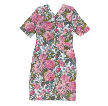 VTG 80S TIME COLLECTION WHITE PINK FLORAL MIDI SUMMER DRESS S 8 10