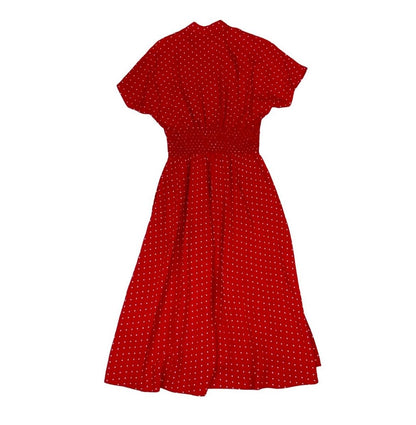 VTG 80S RED WHITE POLKA DOT SWING SKIRT ROCKABILLY PIN-UP MIDI DRESS S 8 10