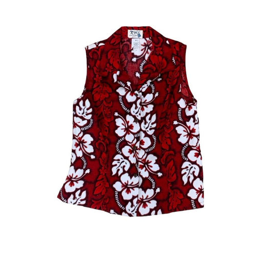 VTG KY'S MADE IN HAWAII RED WHITE ALOHA SHIRT TIKI ROCKABILLY FLORAL SURF S 10