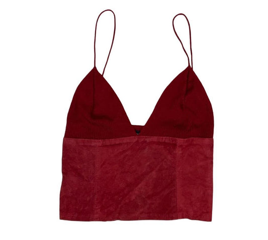 'AMARA ARZUAGA' RED SUEDE KNITTED FESTIVAL BOHO CROP VEST TOP XS 4 6