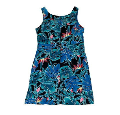 THE HAWAIIAN ORIGINAL 'HILO HATTIES' BLACK BLUE RED FLORAL SUMMER DRESS M