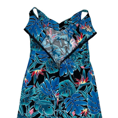 THE HAWAIIAN ORIGINAL 'HILO HATTIES' BLACK BLUE RED FLORAL SUMMER DRESS M