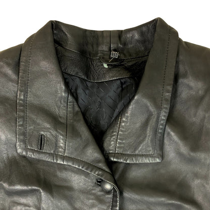 VTG 80s 'ON TIME' BLACK CROP BIKER SHOULDER PAD GRUNGE PUNK LEATHER JACKET M 14