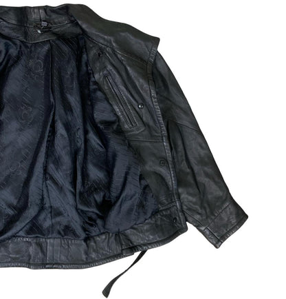 VTG 80s 'ON TIME' BLACK CROP BIKER SHOULDER PAD GRUNGE PUNK LEATHER JACKET M 14