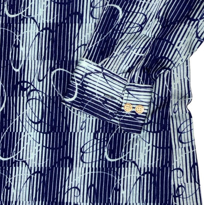 VTG 70s 'DUNLOP' BLUE SWIRL PATTERNED DAGGER COLLAR POLO SHIRT SMALL