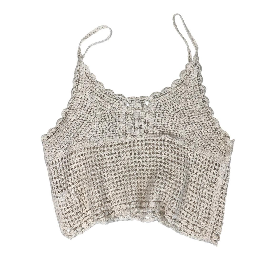 VTG 90s y2k 'EGOIST' OFF-WHITE CROCHET CROP BOHO FESTIVAL TANK VEST TOP S 8