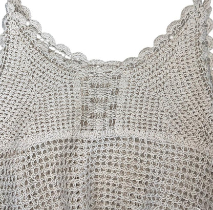 VTG 90s y2k 'EGOIST' OFF-WHITE CROCHET CROP BOHO FESTIVAL TANK VEST TOP S 8