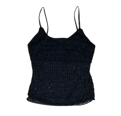 VTG 90s BLACK CROCHET KNIT BEADED FESTIVAL BOHO TANK VEST FESTIVAL TOP XS 6