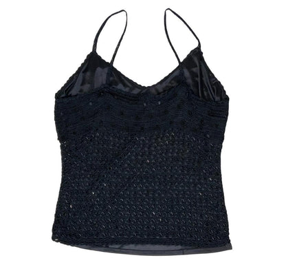 VTG 90s BLACK CROCHET KNIT BEADED FESTIVAL BOHO TANK VEST FESTIVAL TOP XS 6