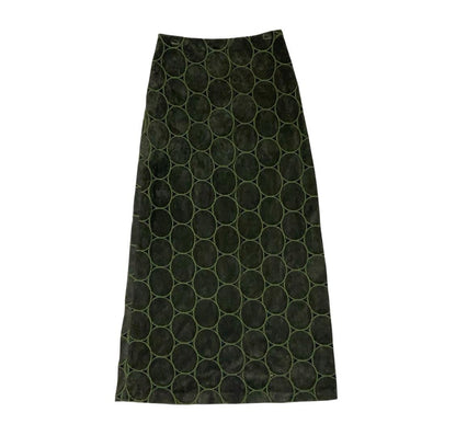VTG 90s Y2K 'JOACHIM BOSSE' EMBROIDERED CIRCLE GREEN VELVET LONG SKIRT XS 6