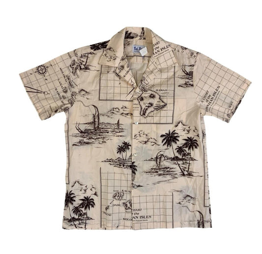 VTG RAI NANI HAWAIIAN MADE ALOHA SHIRT COTTON TIKI ROCKABILLY M 40”