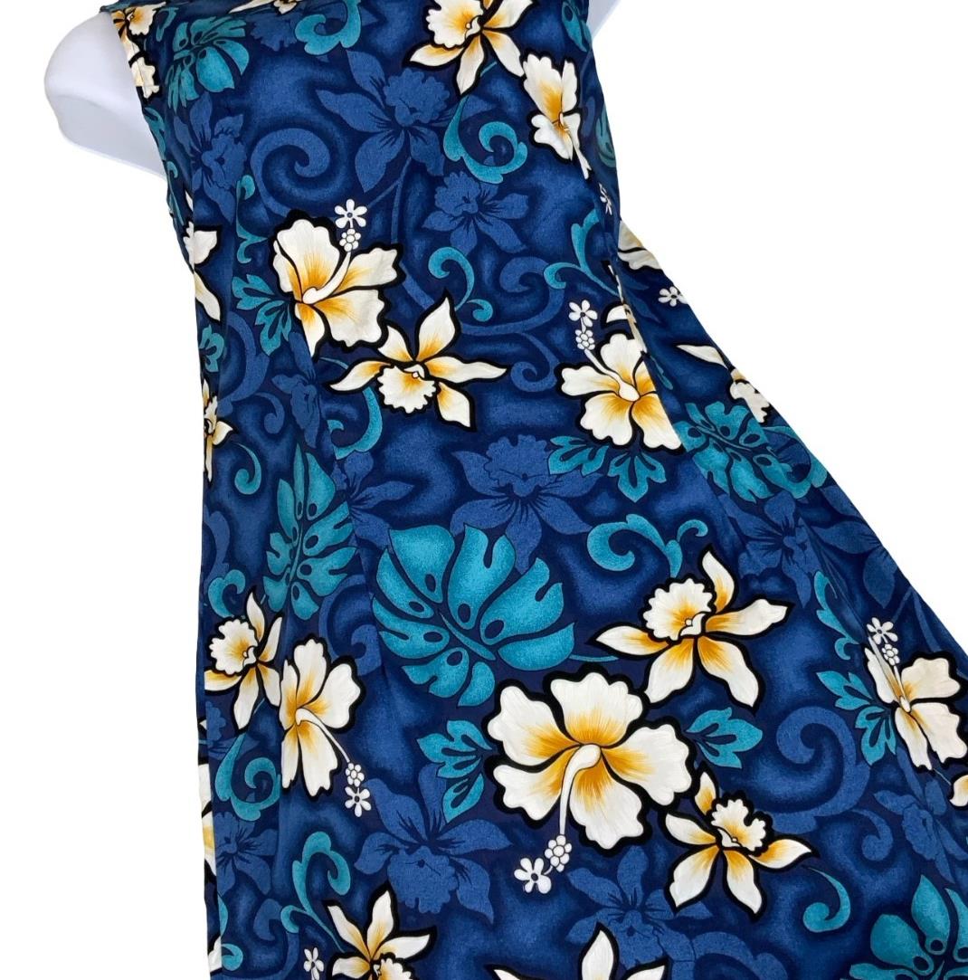 VTG 'PACIFIC LEGEND' HAWAIIAN BLUE WHITE FLORAL MINI BEACH SUMMER DRESS SMALL 8