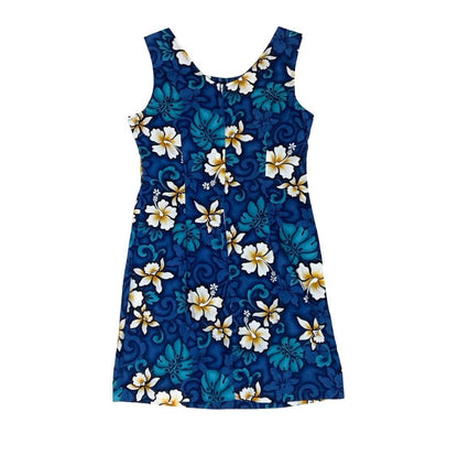 VTG 'PACIFIC LEGEND' HAWAIIAN BLUE WHITE FLORAL MINI BEACH SUMMER DRESS SMALL 8